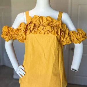 Amanda Uprichard “Joelle” Ruffle Cold-Shoulder Top — Yellow (S) NWT